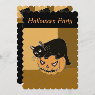Cute Chat sur une invitation d'Halloween Citrouill