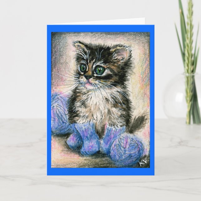 Cute chaton en chaussettes tricotées carte de note (Devant)