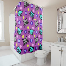 Cute Chats Motif en Violet Douche rideau