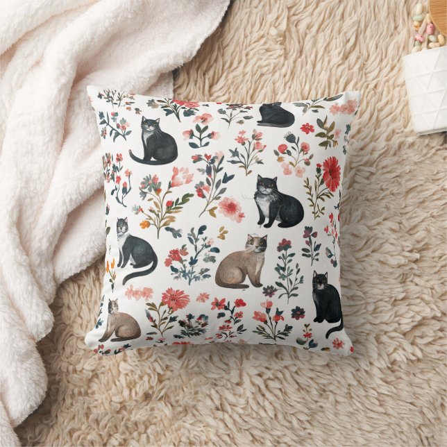 Cute Chats & Motif Floral Coussin Cosy Décor (Couverture)