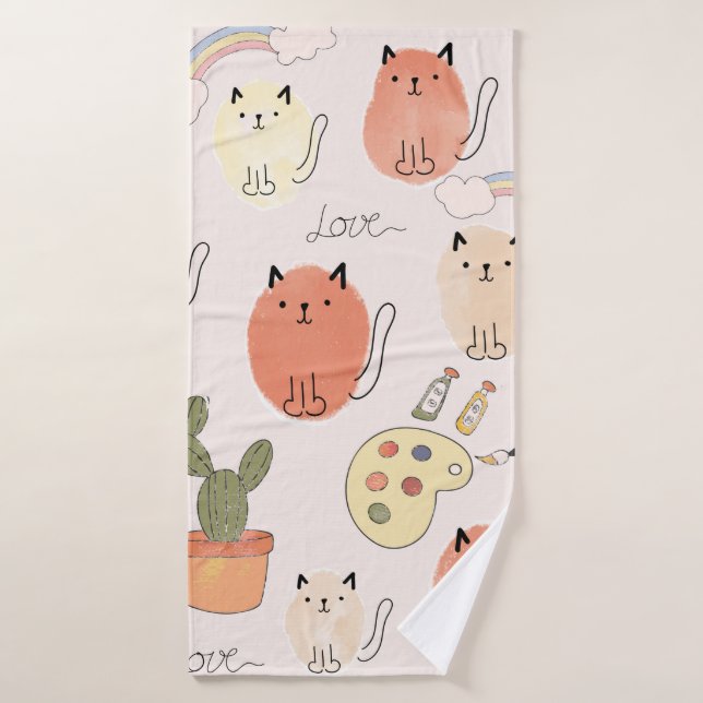 Cute chats sans couture motif (Serviette de bain)