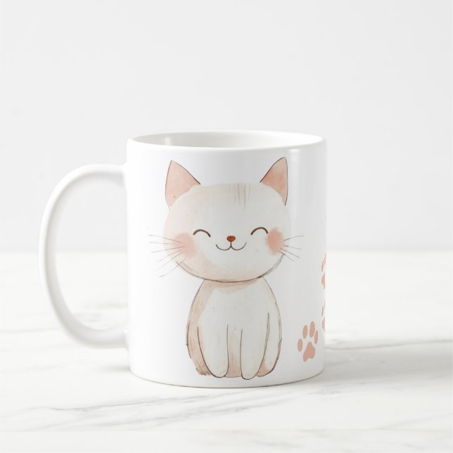 Cute chatte en caricature Mug avec Empreintes de p (Gauche)