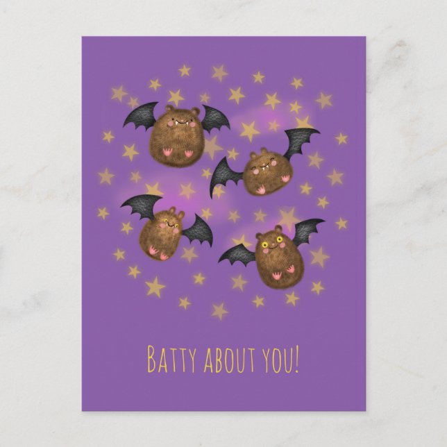 Cute chauve-souris cupides "batty about you" carte (Devant)
