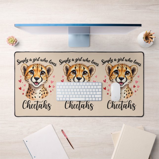 Cute Cheetah Lover Faune Art avec accents de coeur (Bureau 1)