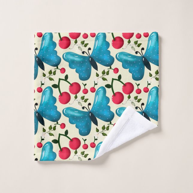 Cute Cherry Butterfly Pattern, Glossy Kawaii Fruit (Gant de toilette)