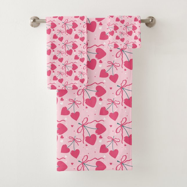 Cute Cherry Heart Towel Set | Sweet Retro Valentin (En situation)