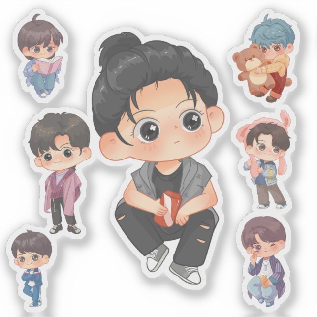 Cute Chibi Anime Boy Vinyl Sticker Set (Devant)