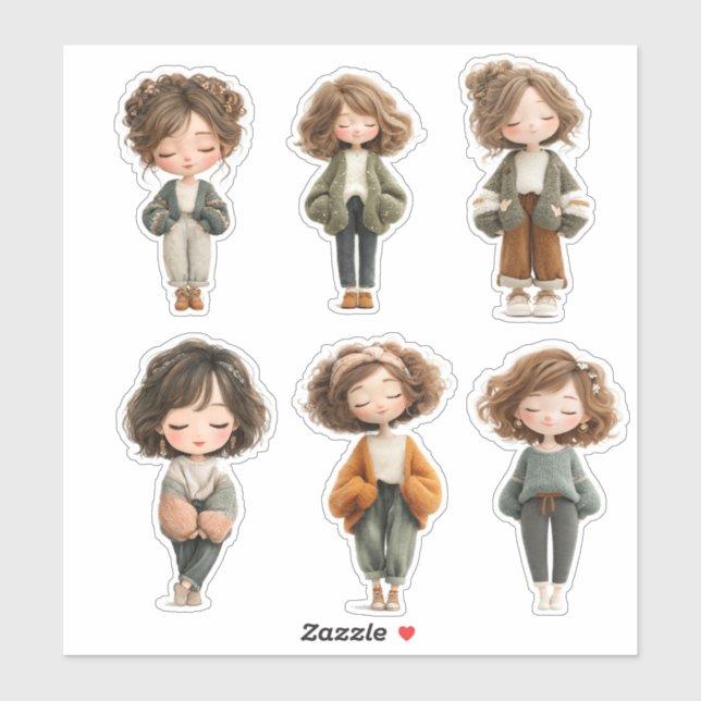 Cute Chibi Girl Sticker Sheet – Closed Eyes Poses (Feuille)