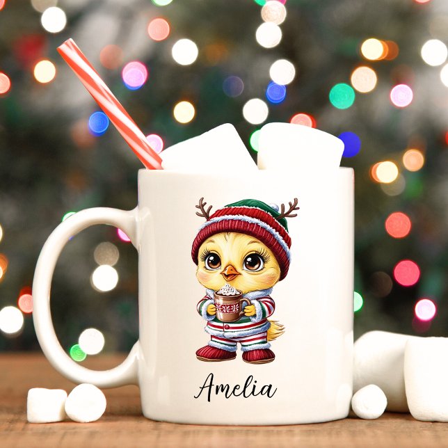 Cute Chick Mug de Noël personnalisé (Baby chick personalized Christmas mug. )