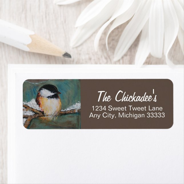 Cute Chickadee Bird Art Étiquette (Cute Chickadee Bird Art Label from Jenn's Emporium. )