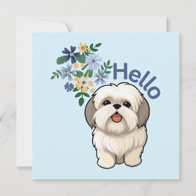 Cute Chien Hello Carte Plat (Devant)