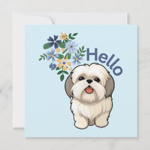 Cute Chien Hello Carte Plat