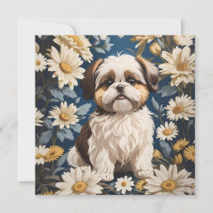 Cute Chih Tzu Chien Blanc Fleurs De Faisée