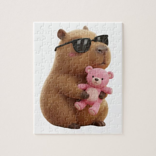 Cute Chill Capybara with Teddy Bear Jigsaw Puzzle (Vertical)