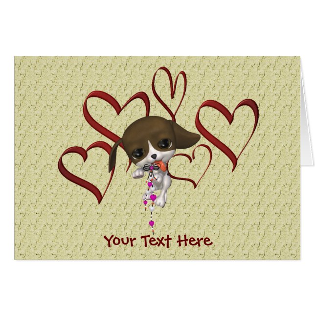 Cute Chiot Red Hearts Carte photo animal (Devant horizontal)