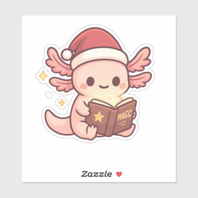 Cute Christmas Axolotl Sticker | Kawaii Magic Book (Feuille)