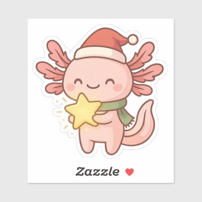 Cute Christmas Axolotl Sticker Kawaii Star Holiday (Feuille)