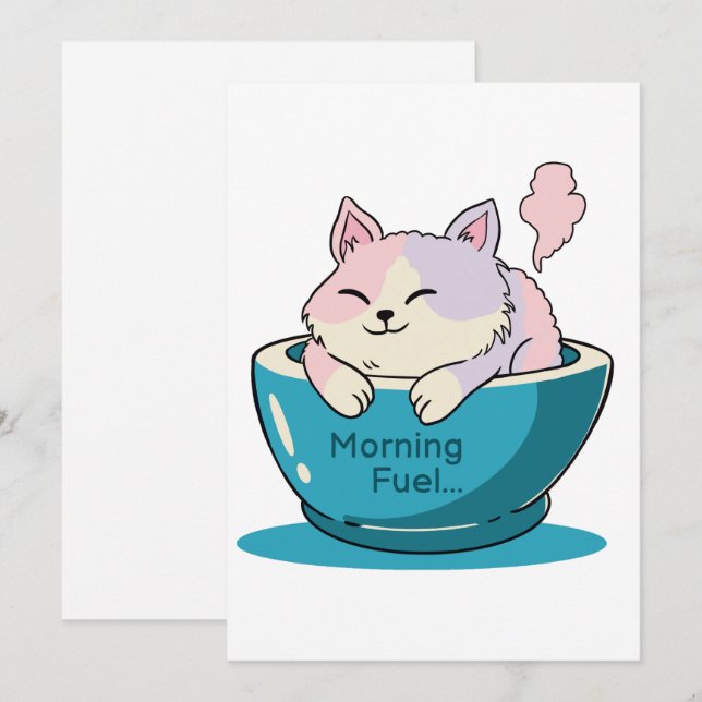 Cute Christmas Cat in Mug Morning Fuel Invitation (Devant / Derrière)