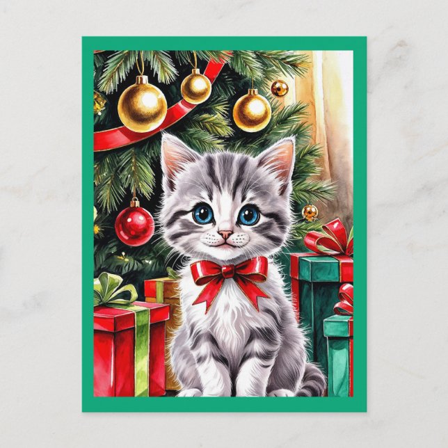 Cute Christmas chaton Holiday Carte postale (Devant)