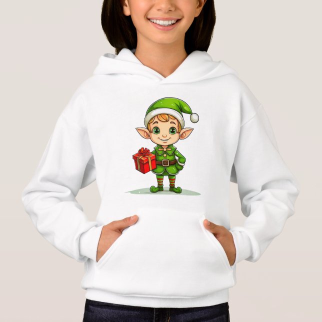 Cute Christmas Elf with Gift – Holiday Hoodie (Devant)