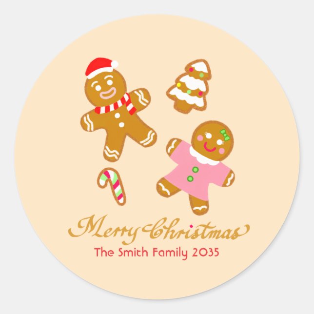 Cute Christmas Gingerbread Personalized Sticker (Devant)