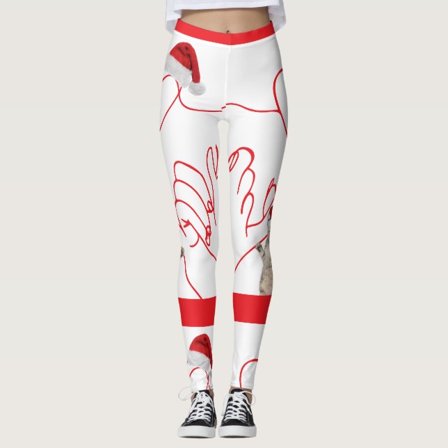 Cute Christmas Kitten & Heart Line Leggings (Devant)