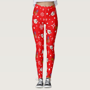 Cute Christmas Kitty Red Leggings