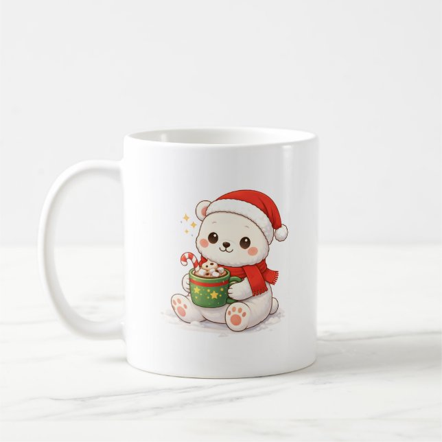 Cute Christmas Polar Bear Mug Kawaii (Gauche)