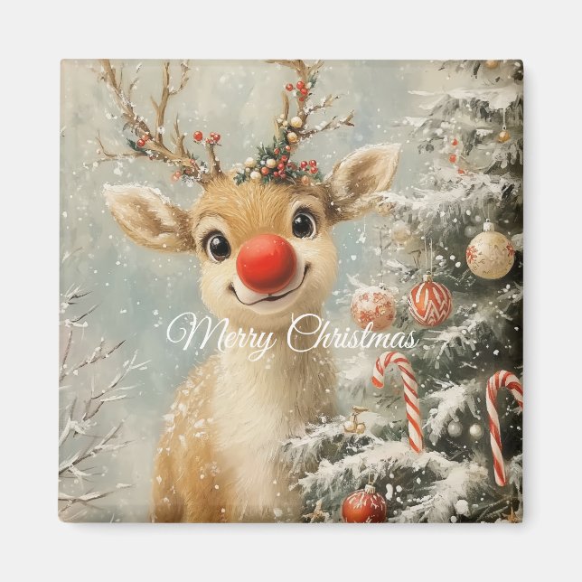 Cute Christmas Reindeer Magnet (Devant)