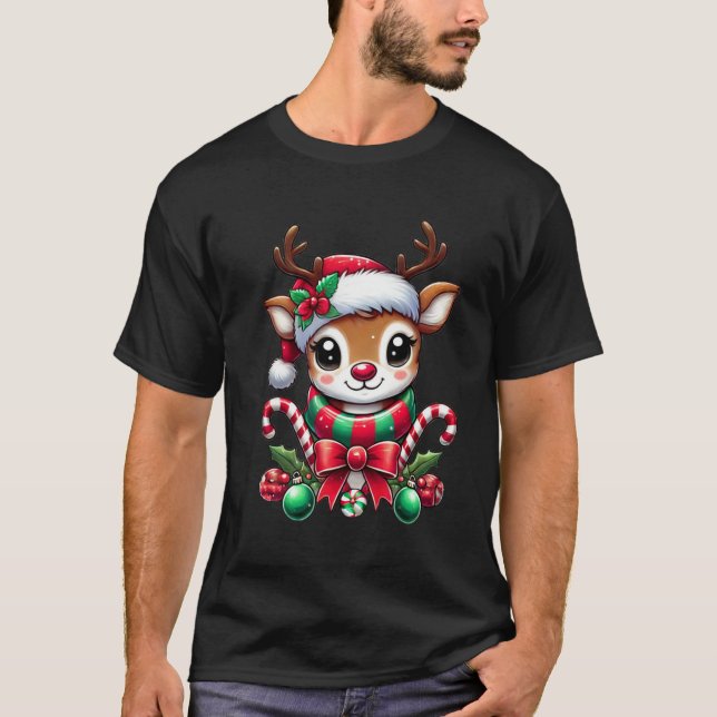 Cute Christmas Reindeer T-Shirt (Devant)
