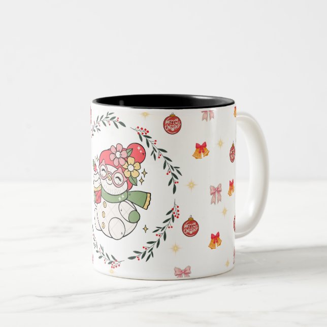 Cute Christmas Snowman Mug with Wreath  (Devant droit)