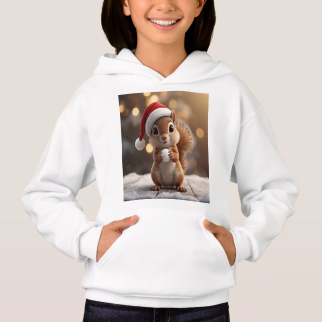 Cute Christmas Squirrel Hoodie for Girls (Devant)