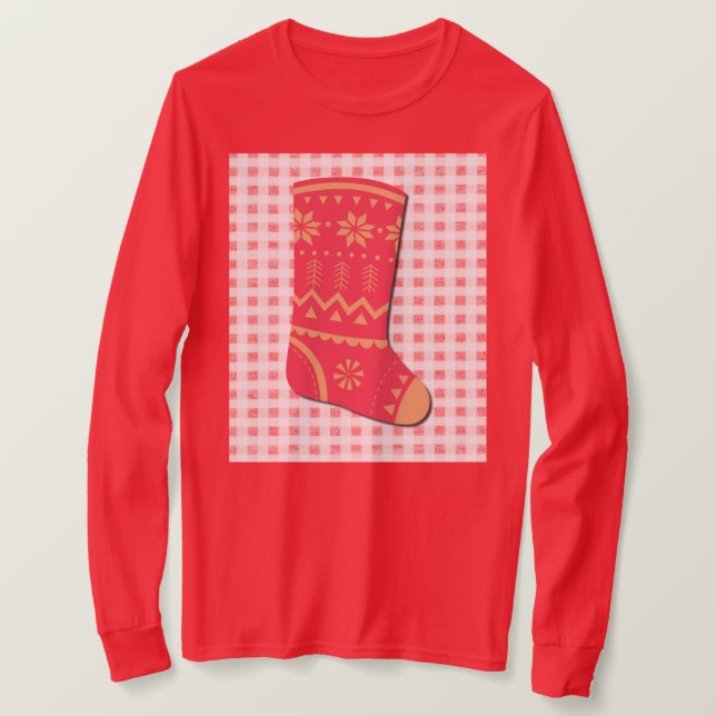 Cute Christmas Stocking Holiday Art on T-Shirt (Design devant)