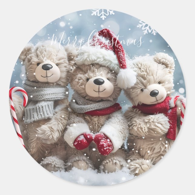 Cute Christmas Teddy Bear Sticker (Devant)