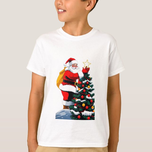 Cute Christmas Tree Decorating Cartoon Kids Tshirt (Devant)