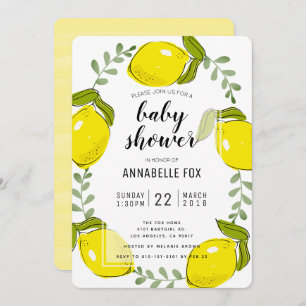Cute Citron Citrus Baby shower blanc Invitation