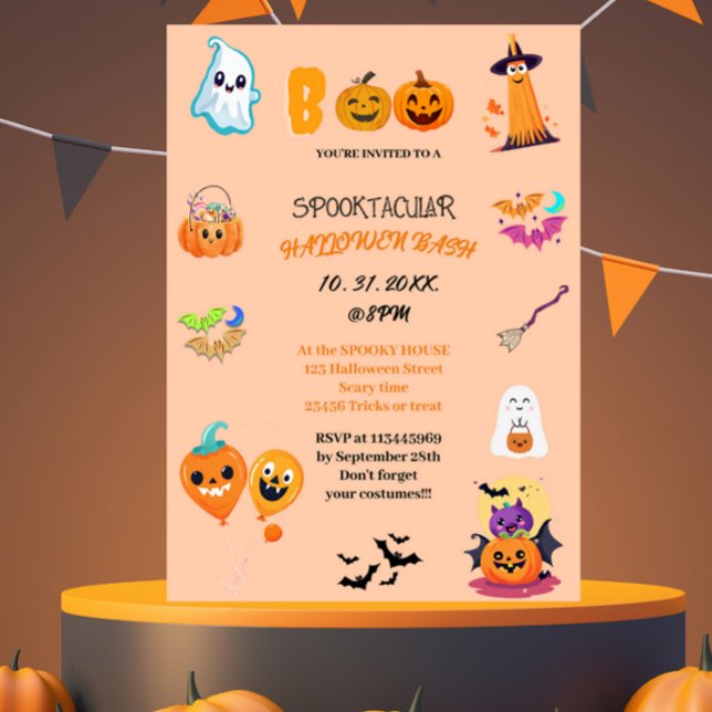 Cute citrouille Boo Halloween bash Invitation (Créateur téléchargé)