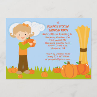 Cute Citrouille cueillette Invitation de fête d'an