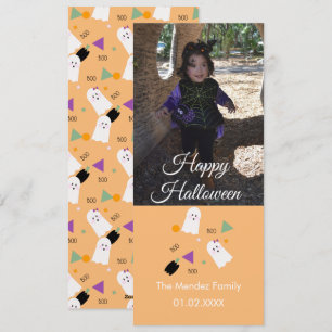 Cute Citrouille Ghost Confetti Carte photo orange