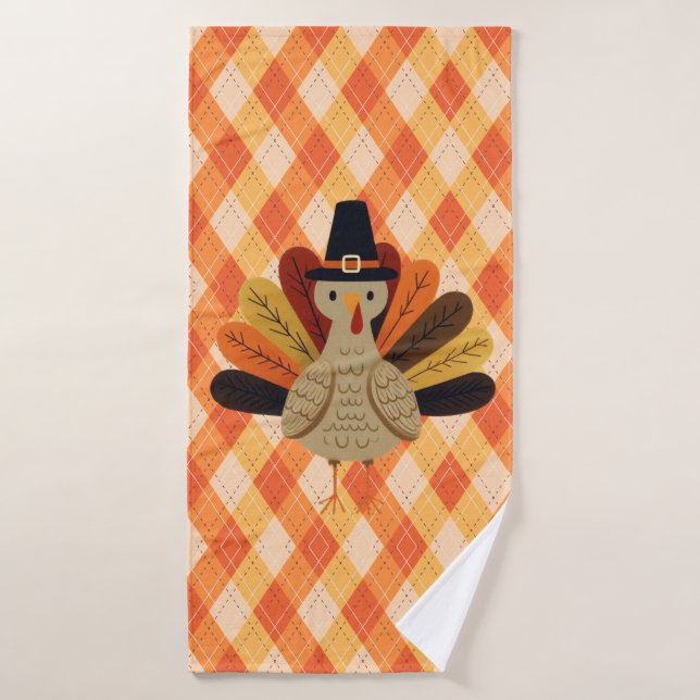 Cute, classique/vintage Thanksgiving Turquie (Serviette de bain)