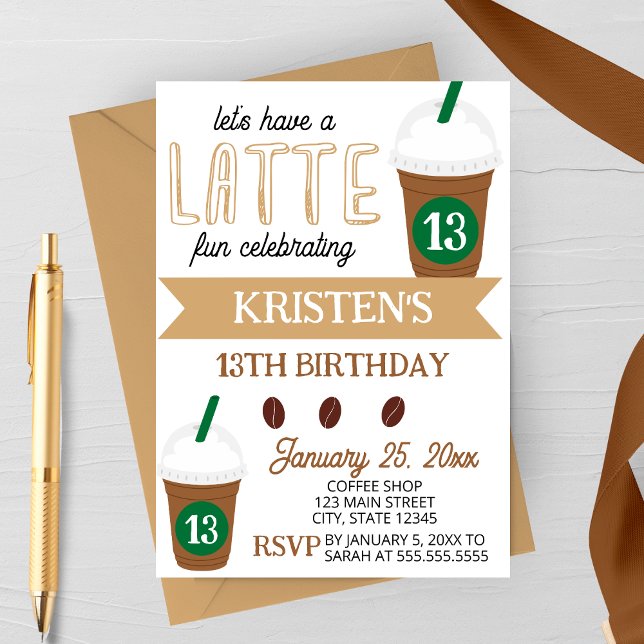 Cute Coffee Latte Birthday Invitation (Créateur téléchargé)