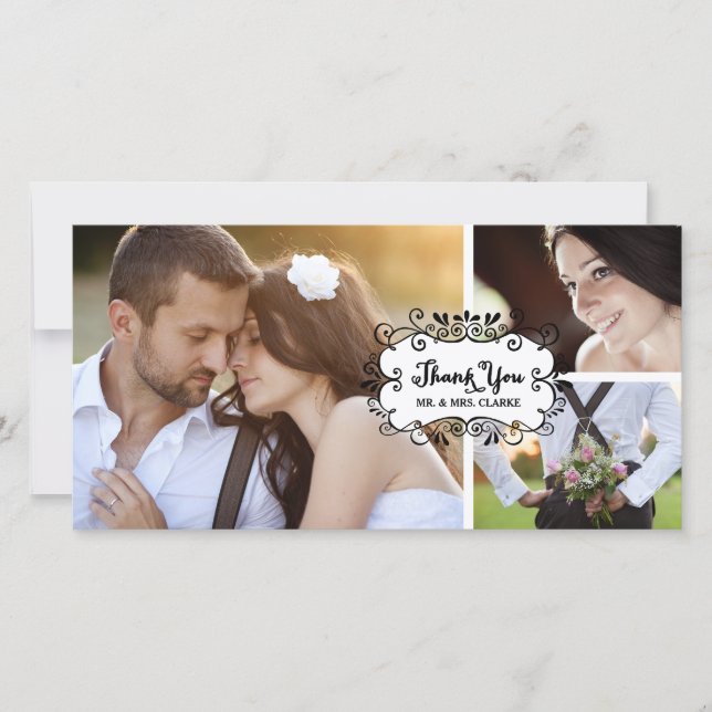 Cute Collage Rustique Mariage Carte photo Merci (Devant)