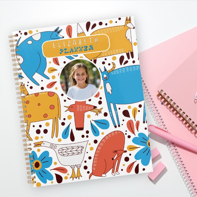 Cute Colorful Handrawing animals Custom Name Photo (Créateur téléchargé)