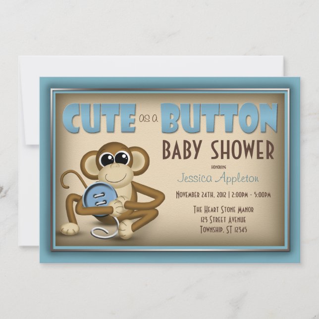 Cute comme un bouton Baby shower bleu Invitation (Devant)