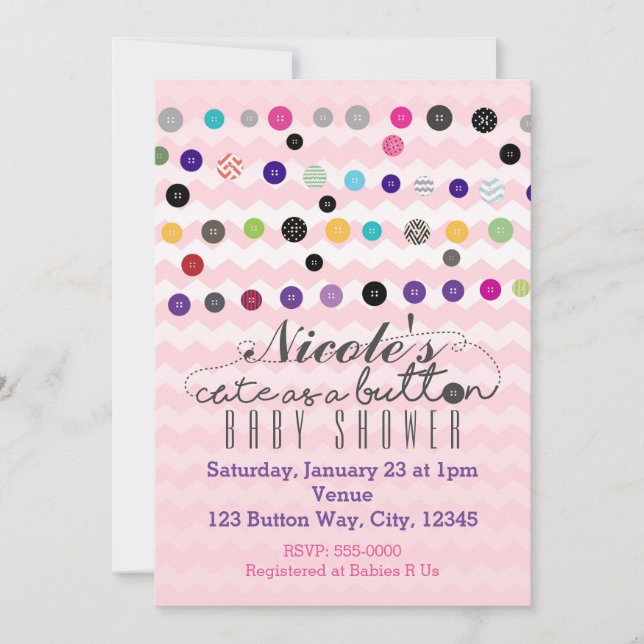 CUTE COMME UN BOUTON Rose Baby Shower Invitations (Devant)