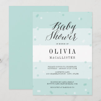 Cute Confetti Aqua Stripes Invitation Baby shower