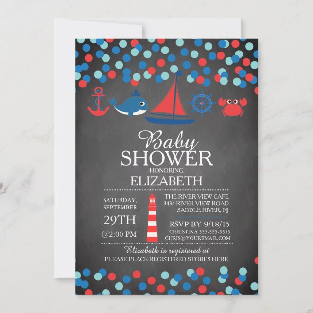 Cute Confetti Nautical Boys Baby shower Invitation (Devant)