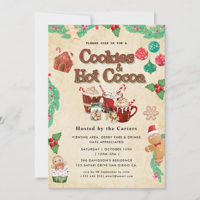 Cute Cookies et cacao Fête Invitation (Devant)