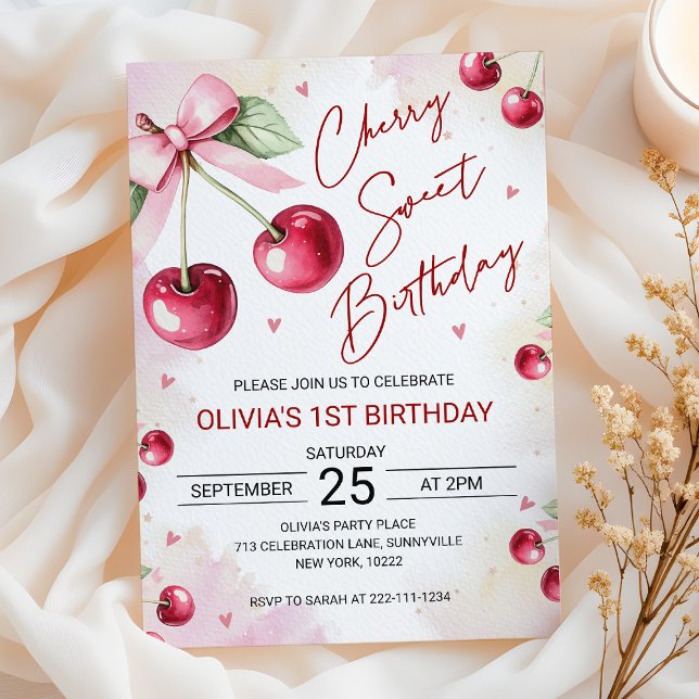 Cute Coquette Cherry Sweet Birthday Invitation (Créateur téléchargé)
