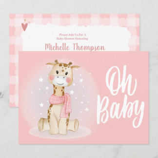 Cute Coral rose Giraffe Baby shower Invitation